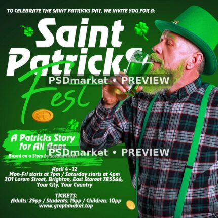 Patricks Fest Green Beard Flyer PSD and AI Template — PSD template preview