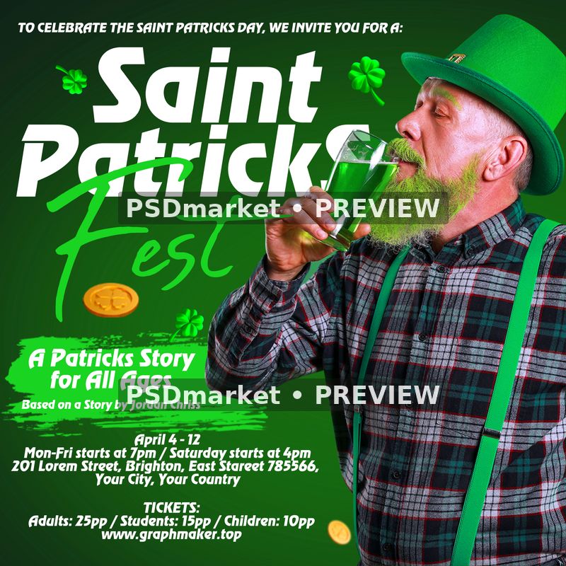 Patricks Fest Green Beard Flyer PSD and AI Template — PSD template preview
