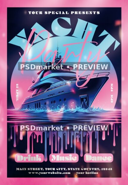 Pink Cyan Dripping Yacht Party Flyer — reduced watermarked source artwork preview