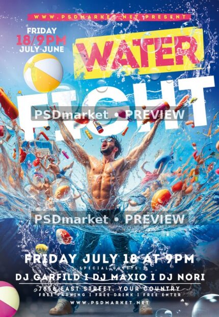 Pink WATER lettering on a yellow banner above white FIGHT text and a blue splash scene — reduced watermarked source artwork preview