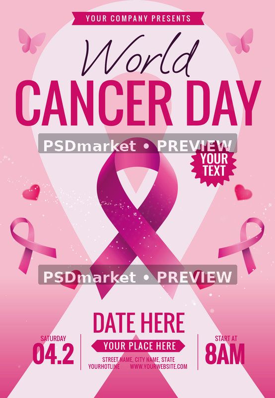 Pink Ribbon World Cancer Day Flyer PSD Template — PSD template preview