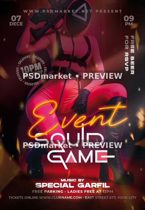 Pink Triangle Mask Guard Event Flyer PSD Template — PSD template preview