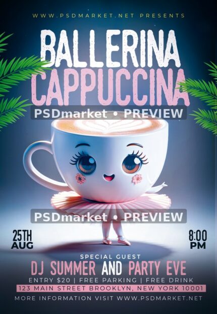 Pink Tutu Ballerina Cappuccina Event Flyer — reduced watermarked preview of the supplied artwork