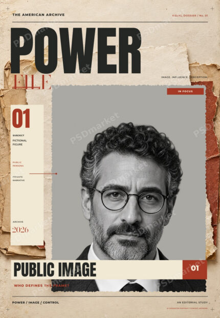 Power File American Archive Editorial Poster PSD Template — PSD template preview