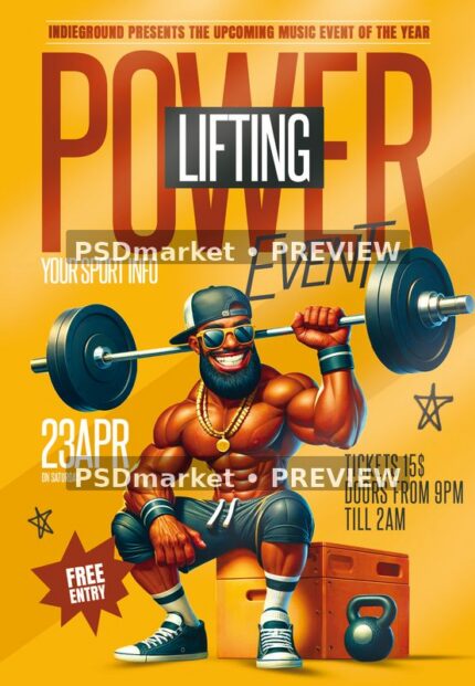 Powerlifting Illustrated Athlete Flyer PSD Template — PSD template preview