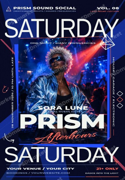 Prism Afterhours Saturday Nightclub DJ Flyer PSD Template watermarked preview