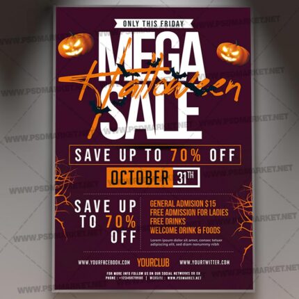 Pumpkin and Spiderweb Halloween Mega Sale Flyer PSD Template — PSD template preview