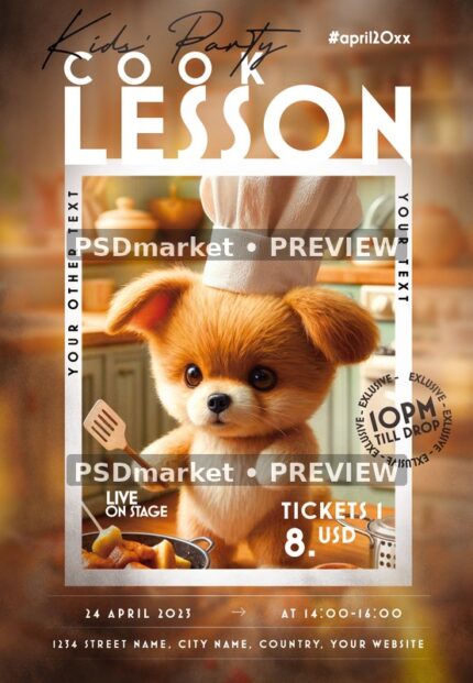 Puppy Chef Kids Cooking Lesson Flyer — reduced watermarked source artwork preview