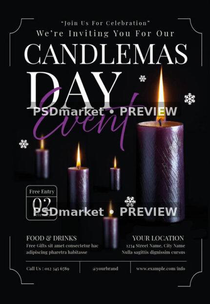 Purple Candlemas Day Event Flyer PSD Template — PSD template preview