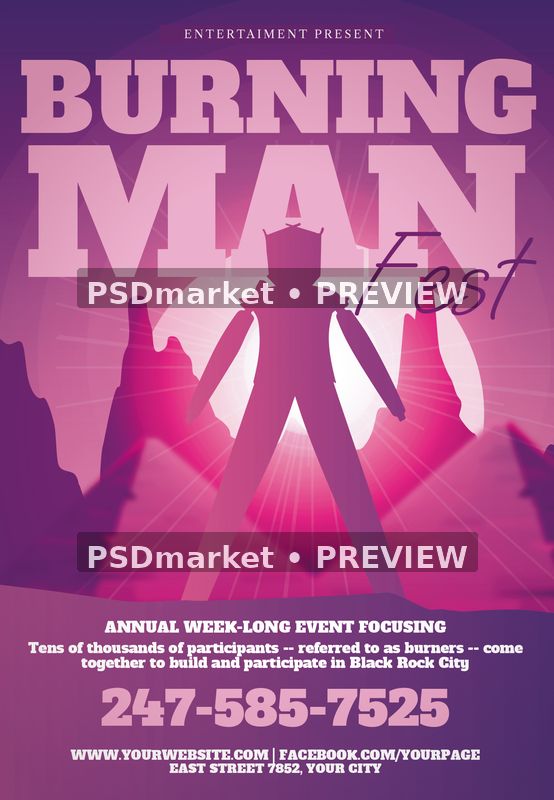 Purple Desert Burning Man Festival Flyer PSD Template — PSD template preview