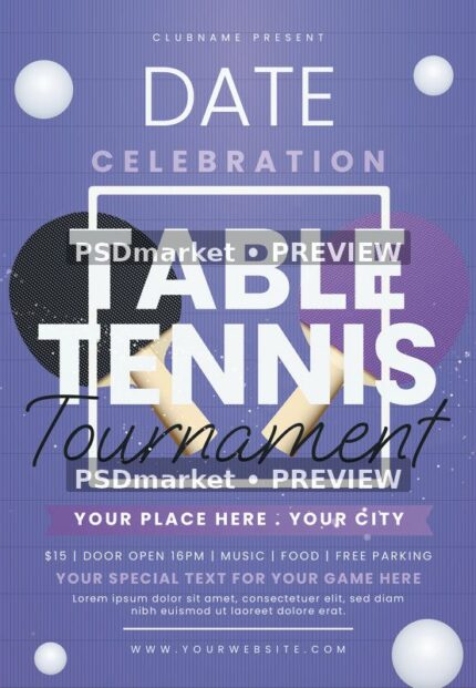 Purple Paddle Table Tennis Flyer PSD Template — PSD template preview