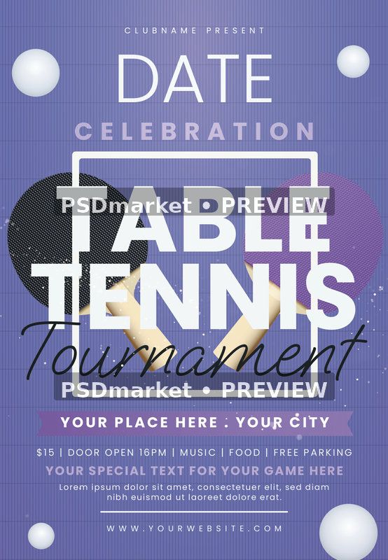 Purple Paddle Table Tennis Flyer PSD Template — PSD template preview