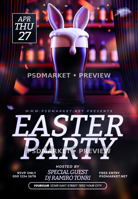 Rabbit Beer Easter Party Flyer PSD Template — PSD template preview