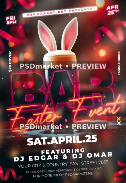 Rabbit Ear Beer Easter Bar Event Flyer PSD Template — PSD template preview