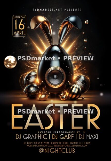 Rabbit Ear Speaker Gold Easter Day Flyer — watermarked source artwork preview