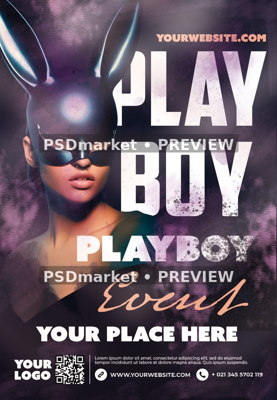 Rabbit Mask Playboy Event Flyer PSD Template — PSD template preview