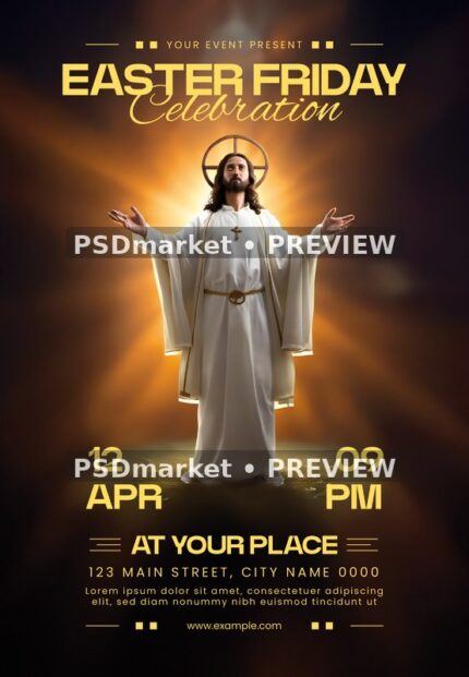 Radiant Jesus Easter Friday Flyer PSD Template — PSD template preview