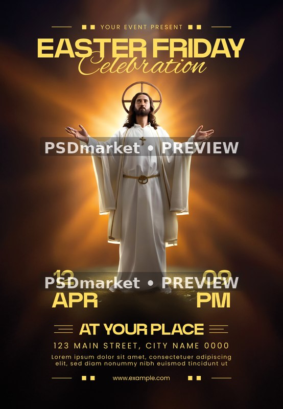 Radiant Jesus Easter Friday Flyer PSD Template — PSD template preview