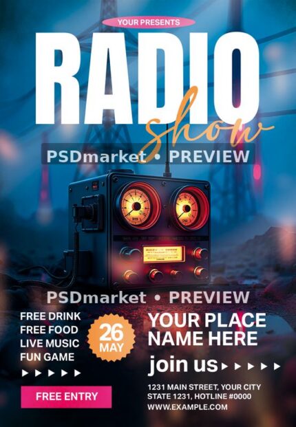 Radio Show Vintage Equipment Flyer PSD Template — PSD template preview