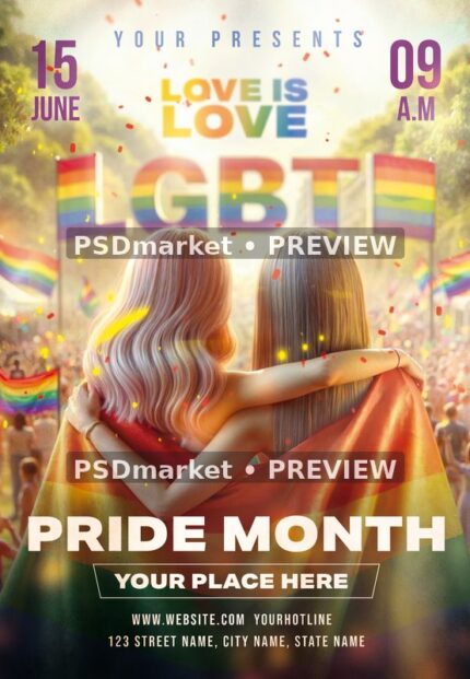 Rainbow Embrace Pride Month Flyer PSD Template — PSD template preview