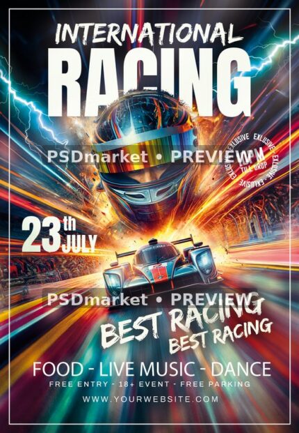 Rainbow Visor International Racing Flyer PSD Template — PSD template preview