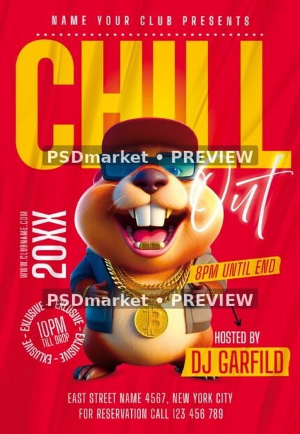 Red Beaver Mascot Chill Out Party Flyer — reduced watermarked source artwork preview