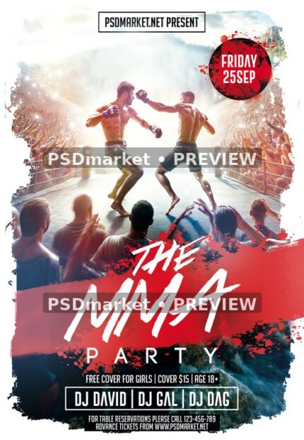Red Brushstroke MMA Fight Party Flyer — reduced watermarked source artwork preview