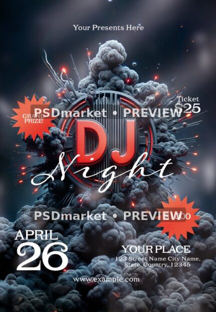 Red Emblem Smoke DJ Night Flyer — reduced watermarked source artwork preview