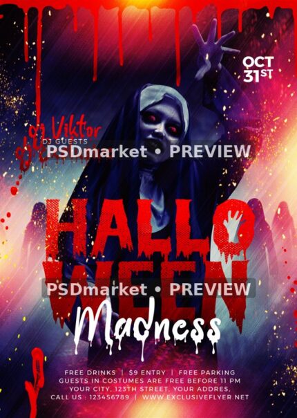 Red-Eyed Nun Halloween Madness Flyer PSD Template — reduced watermarked source artwork preview