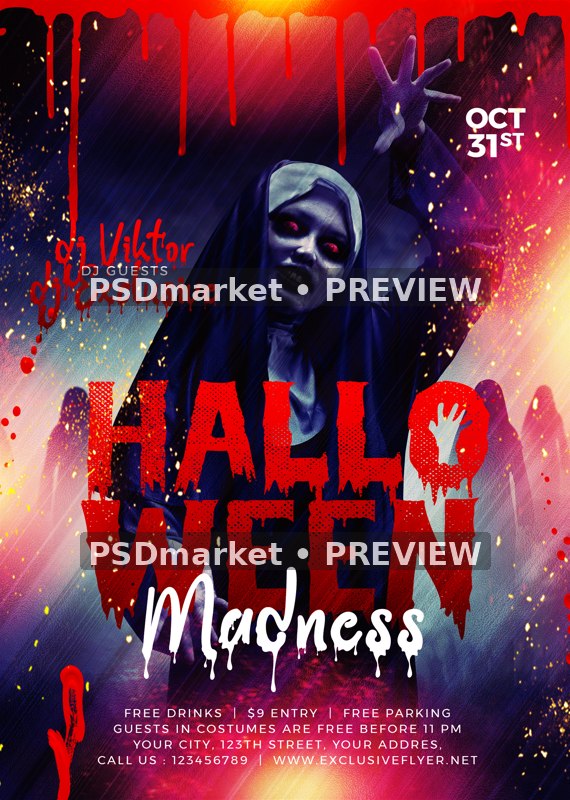 Red-Eyed Nun Halloween Madness Flyer PSD Template — reduced watermarked source artwork preview