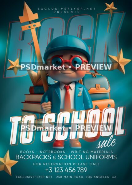 Red Glasses Schoolboy Back to School Sale Flyer PSD Template — PSD template preview