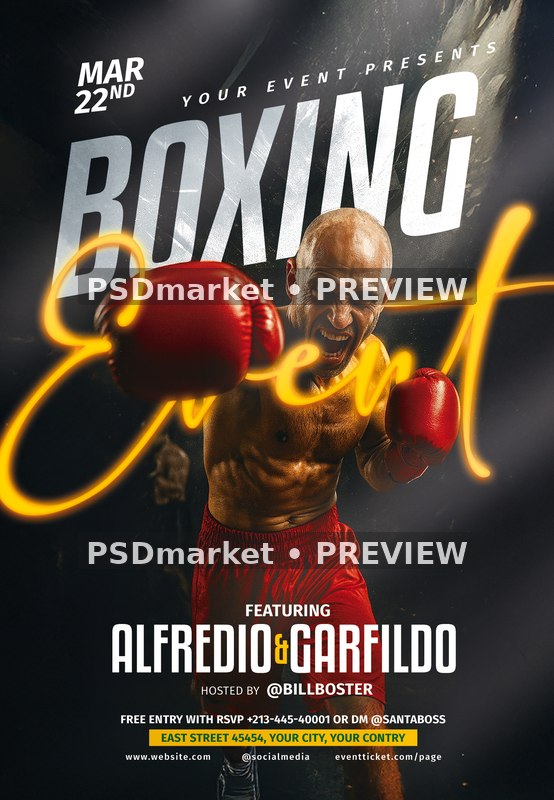 Red Glove Boxer Event Flyer PSD Template — PSD template preview