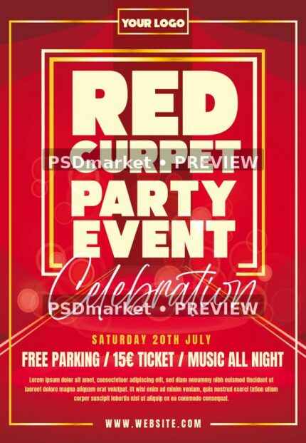 Red Gold Framed Carpet Event Flyer PSD Template — PSD template preview