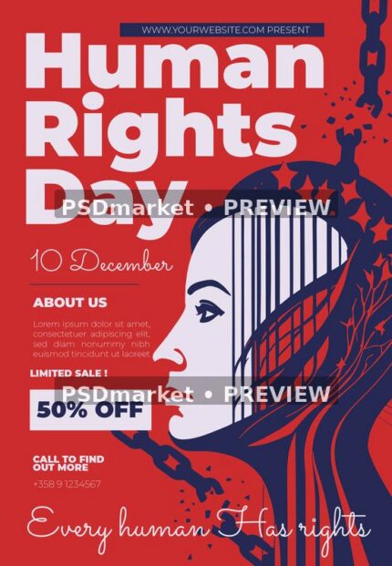 Red Human Rights Day Awareness Flyer PSD Template — PSD template preview