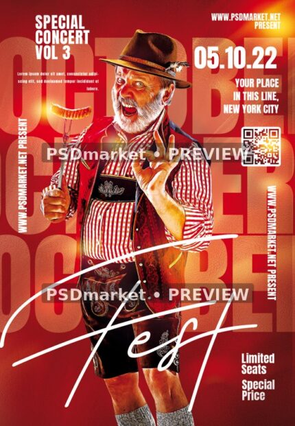 Red Lederhosen Oktoberfest Concert Flyer PSD Template — PSD template preview