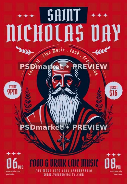 Red Navy Saint Nicholas Day Flyer PSD Template — reduced watermarked source artwork preview