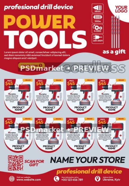 Red Power Tools Sale Flyer PSD Template — PSD template preview