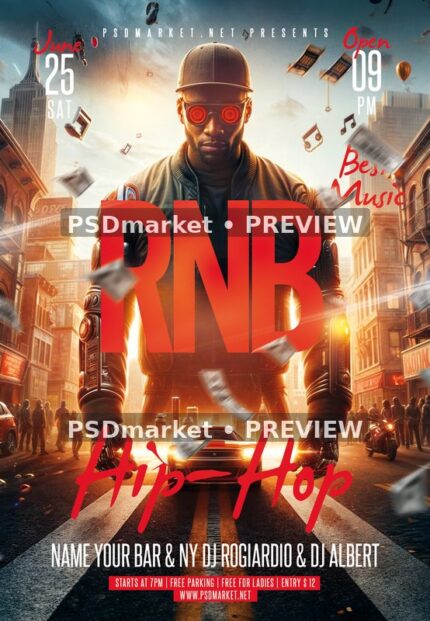Red Spiral Glasses City RNB Hip Hop Flyer — reduced watermarked source artwork preview