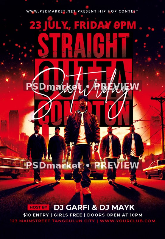 Red Sunset Straight Outta Compton Flyer — reduced watermarked source artwork preview