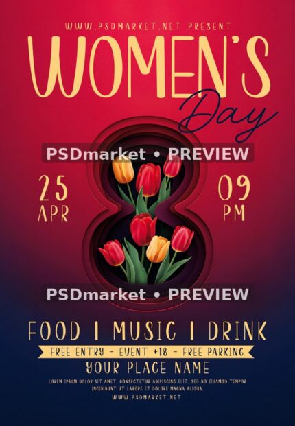 Red Tulip Eight Women's Day Flyer — watermarked source artwork preview
