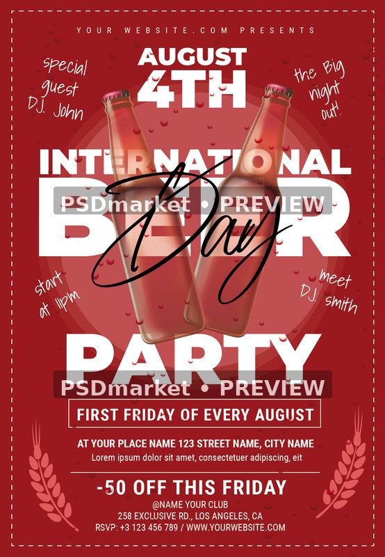 Red Twin Bottles International Beer Day Flyer PSD Template — PSD template preview