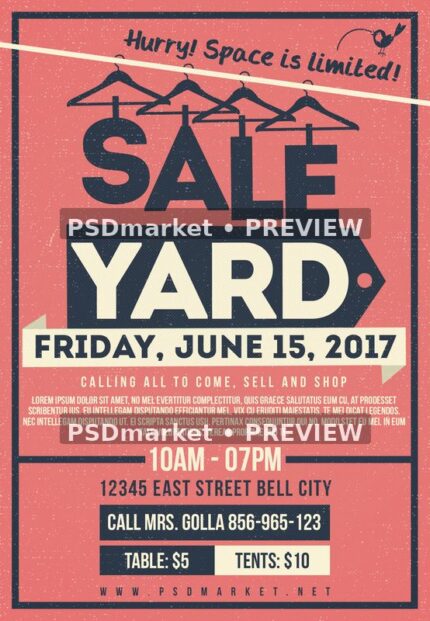 Retro Clothes Hanger Yard Sale Flyer PSD Template — PSD template preview