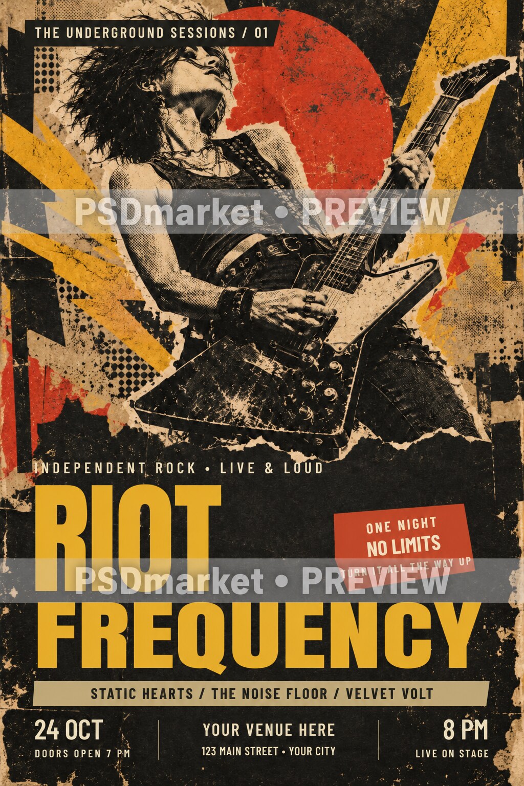 Riot Frequency Rock Concert Flyer – PSD & SVG — PSD template preview