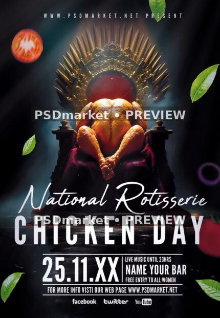 Roast Chicken Throne Day Flyer PSD Template — PSD template preview
