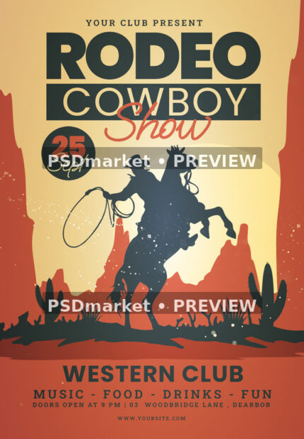 Rodeo Cowboy Show Flyer PSD Template — PSD template preview