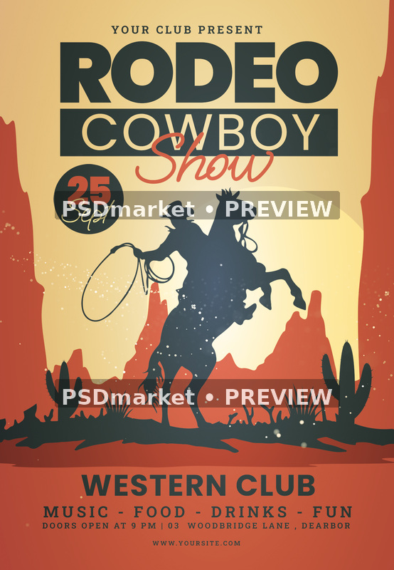 Rodeo Cowboy Show Flyer PSD Template — PSD template preview