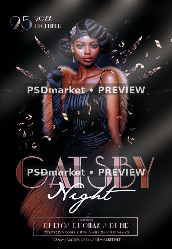 Rose Fringe Gatsby Night Flyer PSD Template — PSD template preview