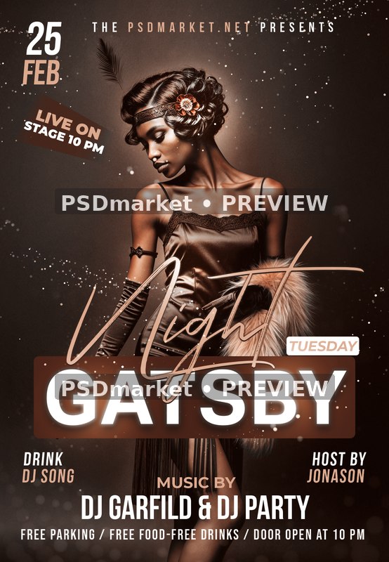 Rose Headband Gatsby Night Flyer — reduced watermarked source artwork preview