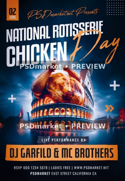 Rotisserie Chicken Colosseum Flyer PSD Template — PSD template preview