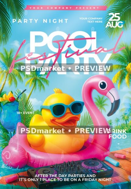 Rubber Duck Pool Festival Flyer PSD Template — PSD template preview